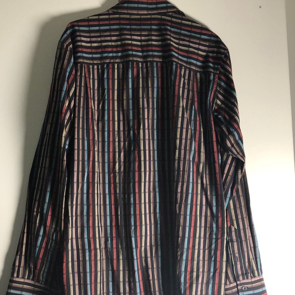 Red and Blue Casual Button Down Shirt with Vertical Stripes - Picture 3 of 3